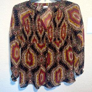 Wrangler- Women’s Cowgirl Southwestern Print Smocked Blouse Top, Size S